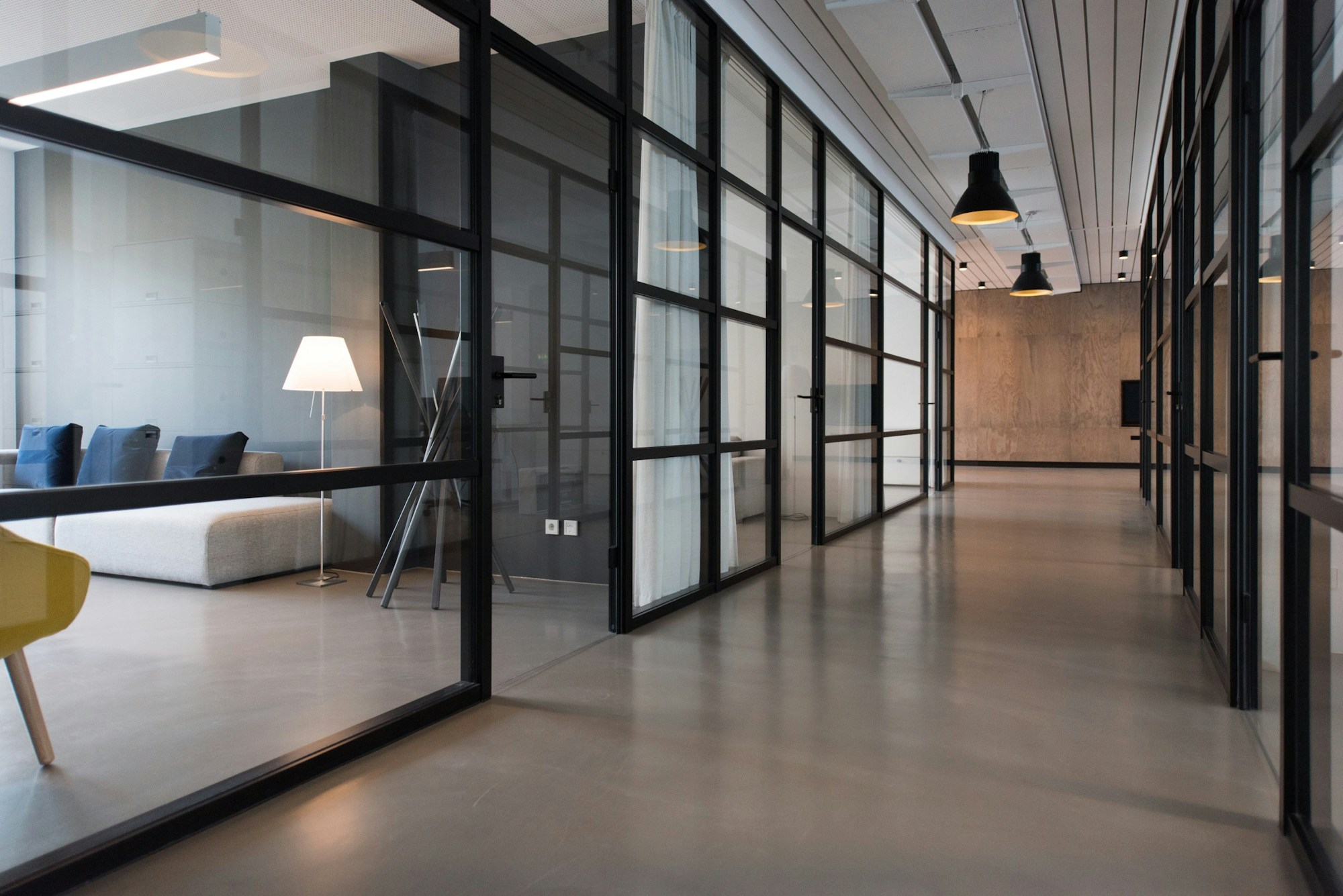Real photograph of commercial offices and glass meeting rooms
