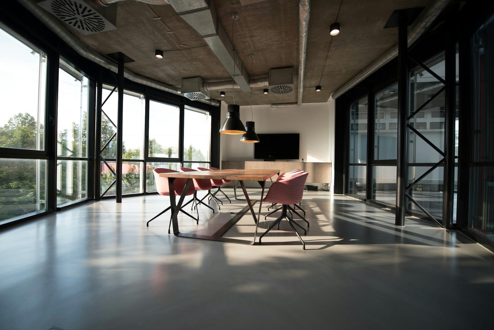 Real photograph of a light-filled office interior